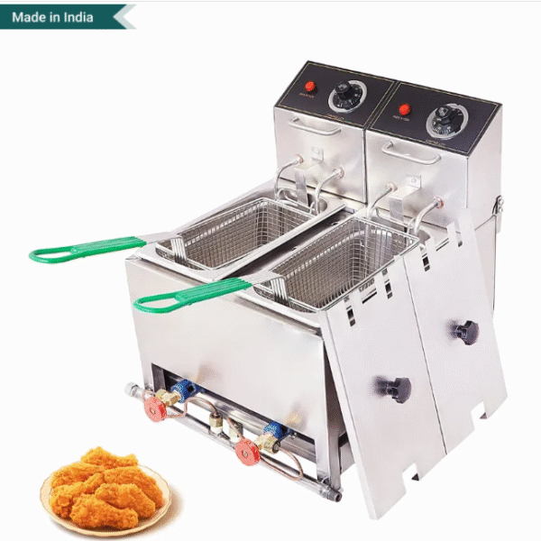 Commercial Stainless Steel 5+5L Electric & Gas Operated Double Pan Deep Fryer, 3000W
