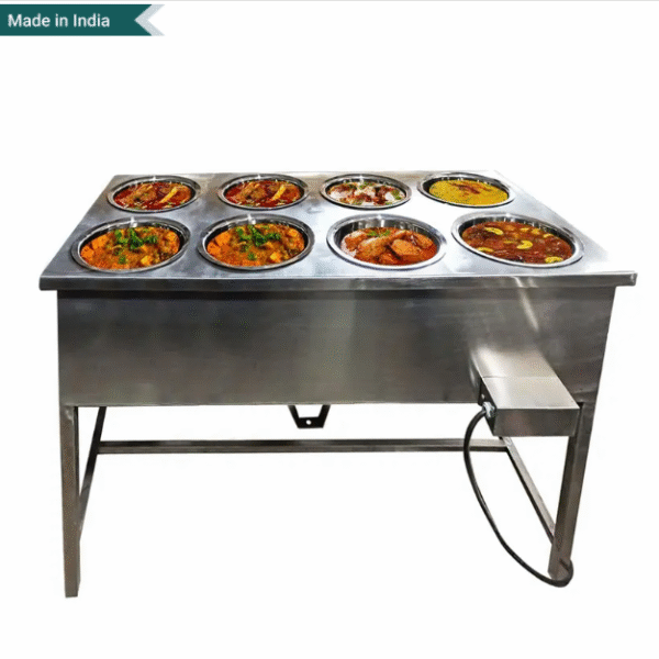 Heavy Duty 8 Pot Electric Bain Marie For Buffet Purpose 1.5kW, SS Body, Single Phase